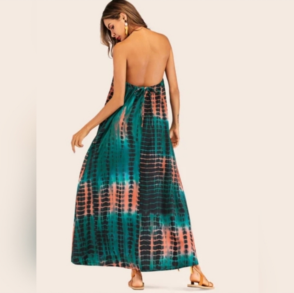 Shein Dress Halter Split Thigh Slit Maxi Green Size S - Picture 5 of 15